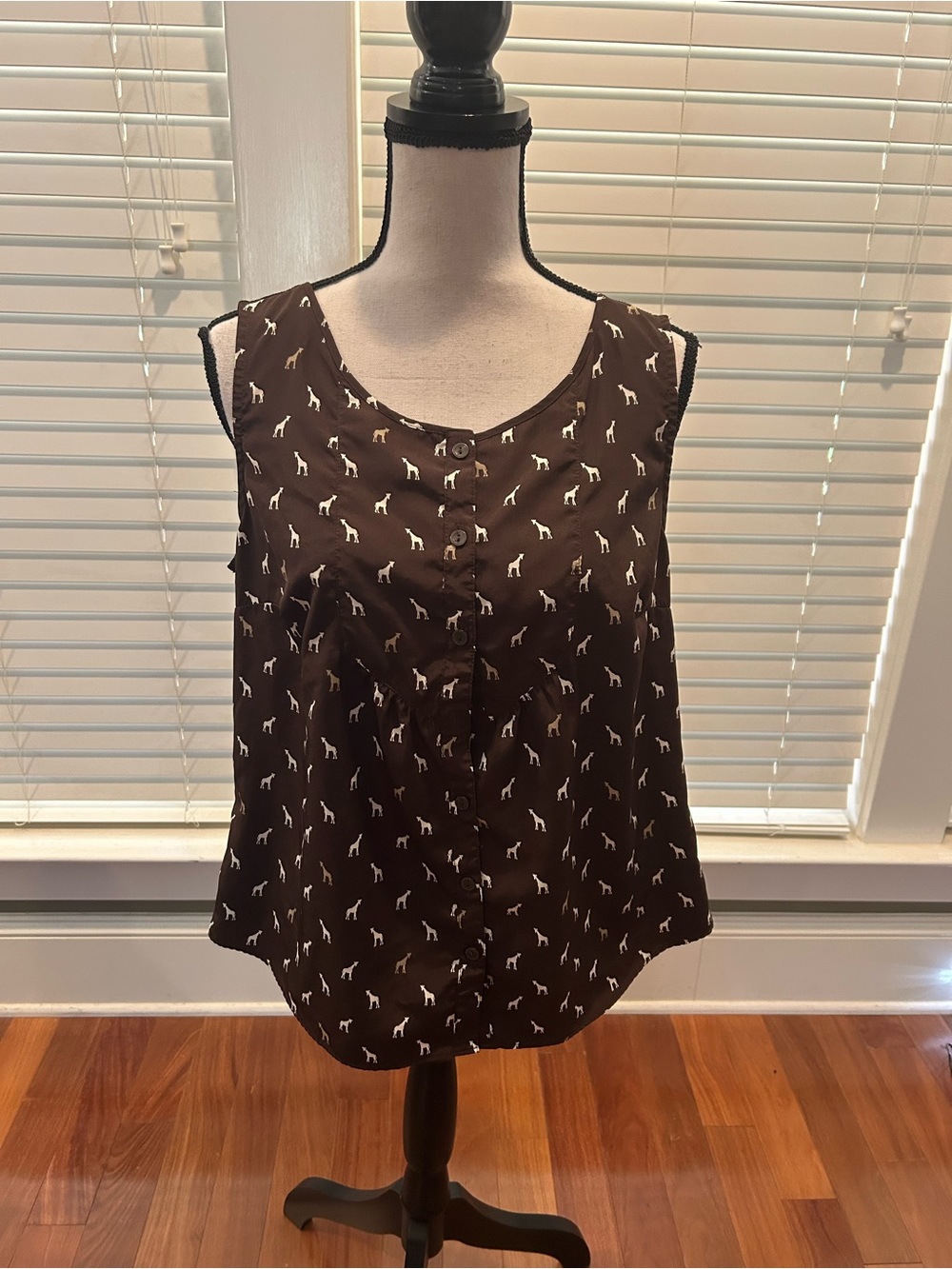 Sleeveless Brown Print Button-Front Tank Top with giraffe print
